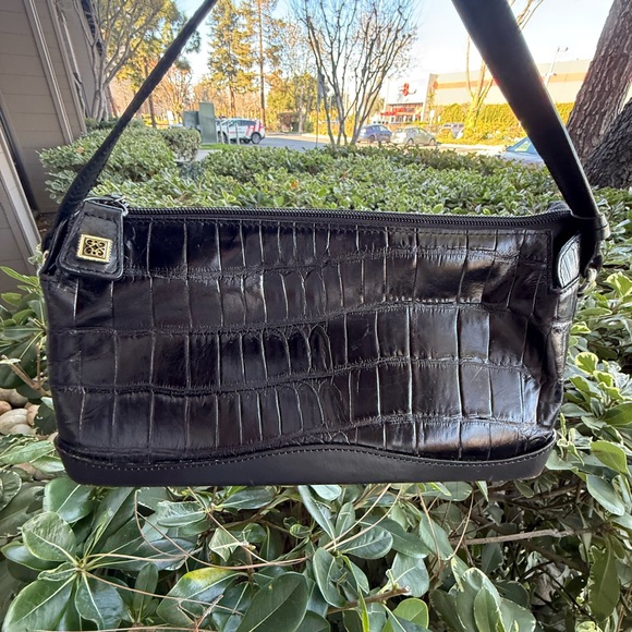 Brighton Croc Embossed Leather Black Shoulder Purse Handbag 11” X 6” EUC - Picture 10 of 16